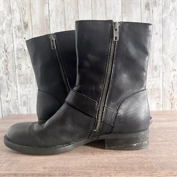 Born Black Leather Moto Buckle Ankle Boots 7.5 - Picture 3 of 8